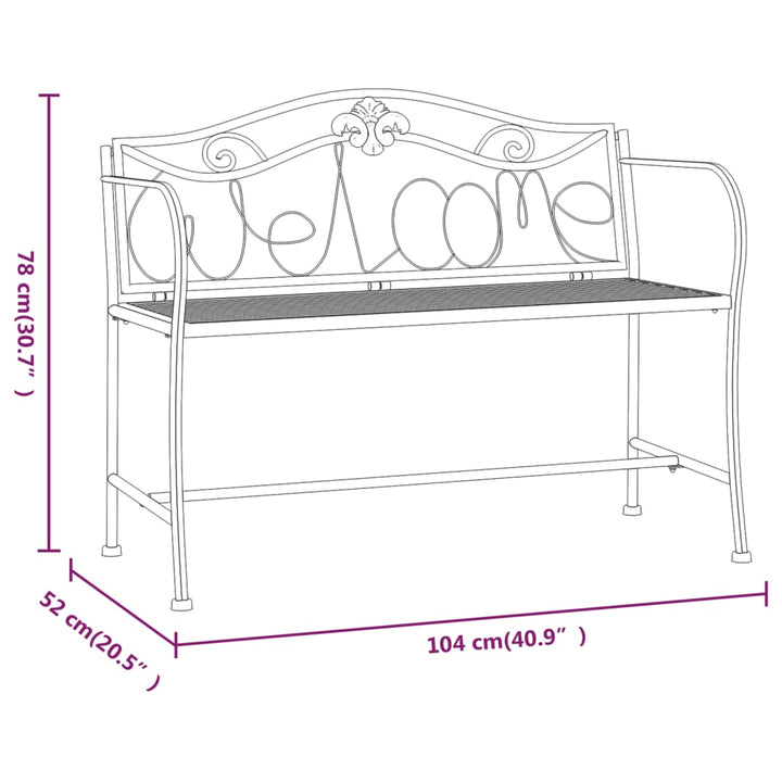 Bancă De Grădină Cu 2 Locuri, Negru, 104 Cm, Oțel