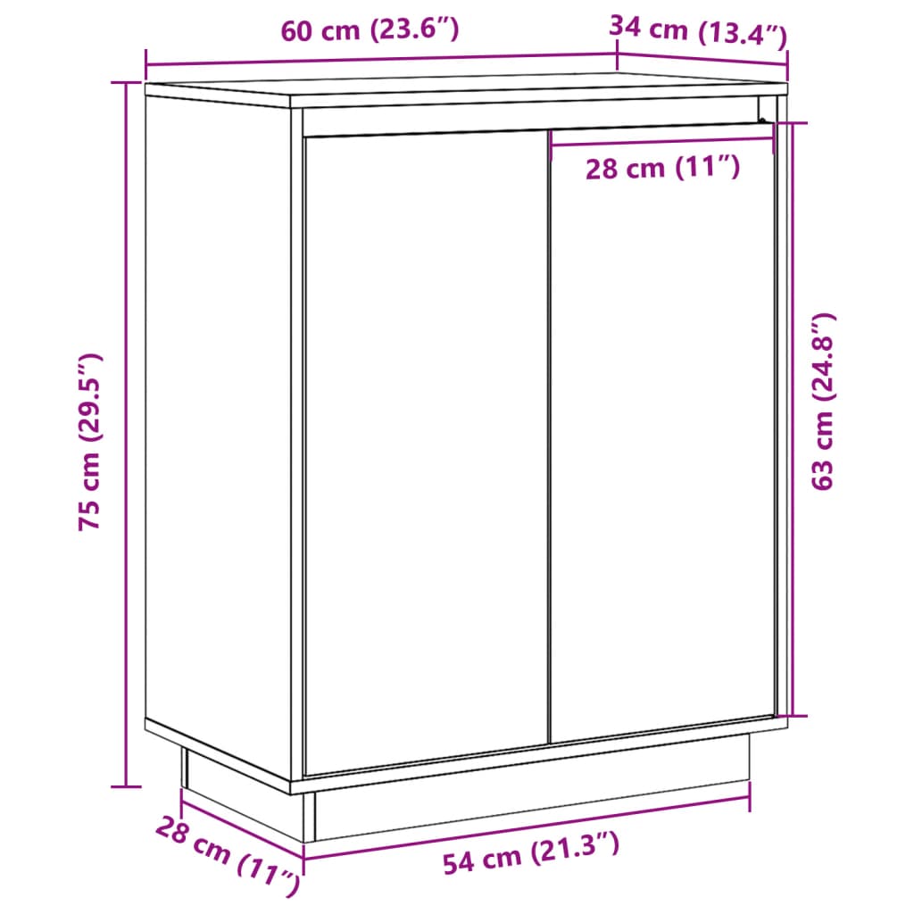 Servantă Ă 60X34X75 Cm Din Lemn Masiv De Pin