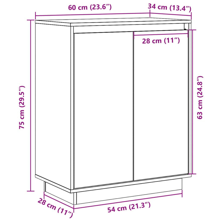 Servantă Ă 60X34X75 Cm Din Lemn Masiv De Pin