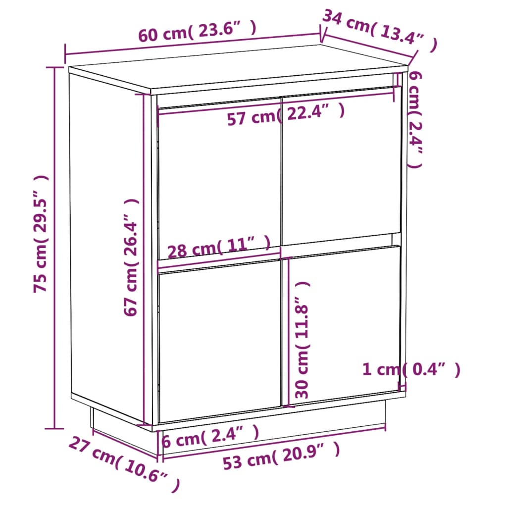 Servantă Ă 60X34X75 Cm Din Lemn Masiv De Pin