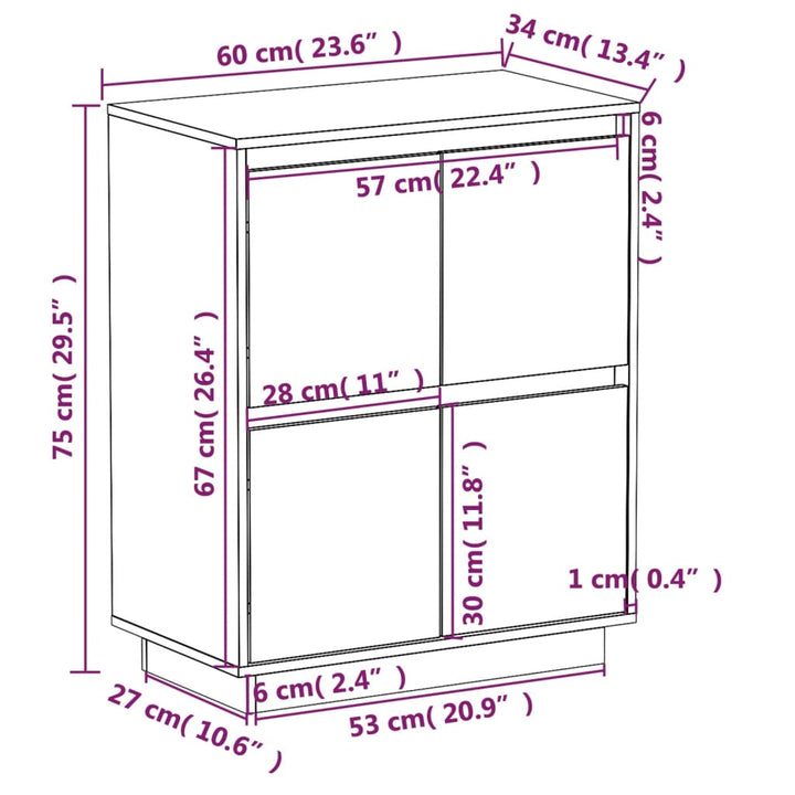 Servantă Ă 60X34X75 Cm Din Lemn Masiv De Pin