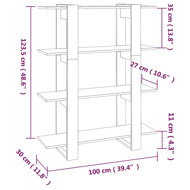 Bibliotecă/Separator Cameră, Stejar Maro, 100X30X123,5 Cm