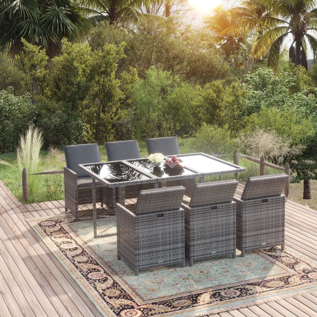 Set Mobilier De Exterior Cu Perne 13 Piese, , Poliratan