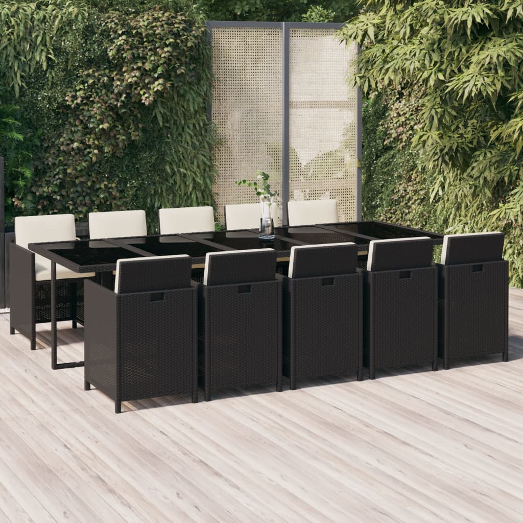 Set Mobilier De Exterior Cu Perne, 15 Piese, Negru, Poliratan