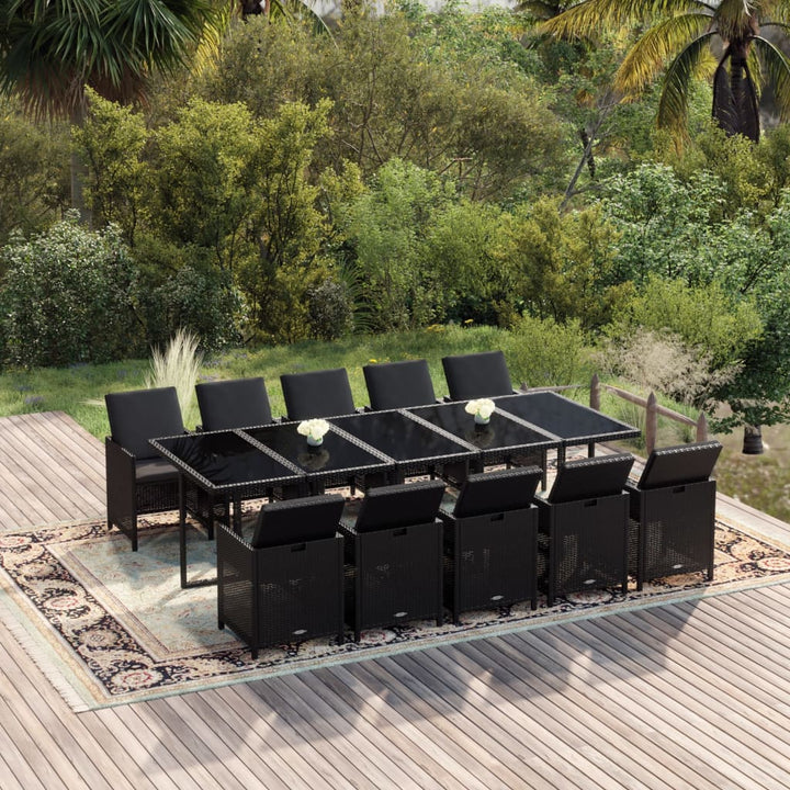 Set Mobilier De Exterior Cu Perne, 15 Piese, Negru, Poliratan