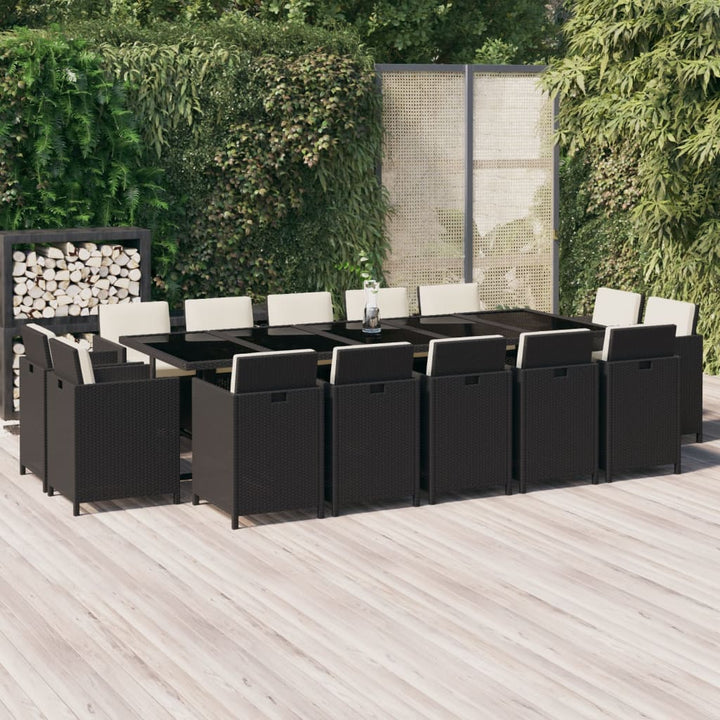 Set Mobilier De Exterior Cu Perne, 15 Piese, Negru, Poliratan