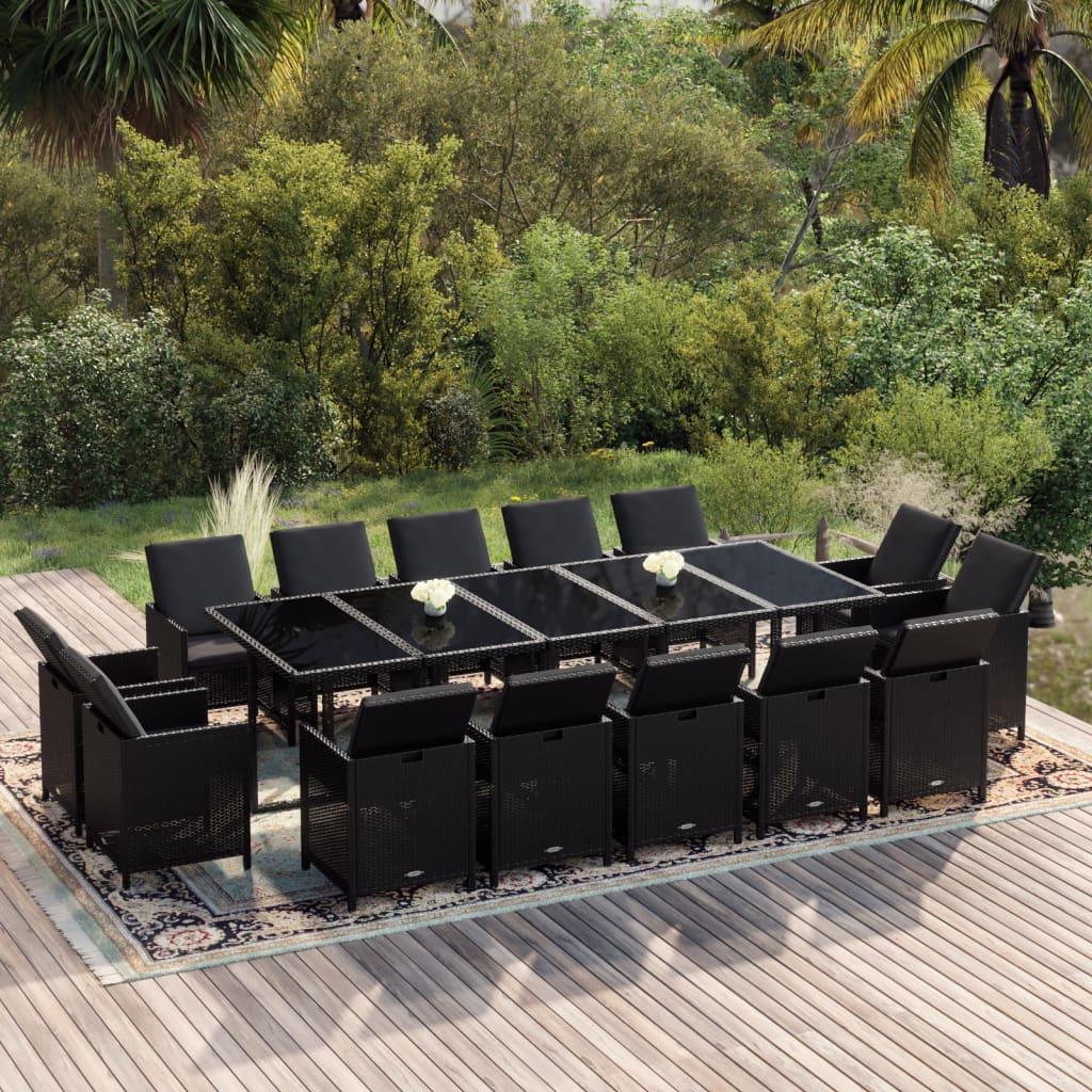 Set Mobilier De Exterior Cu Perne, 15 Piese, Negru, Poliratan