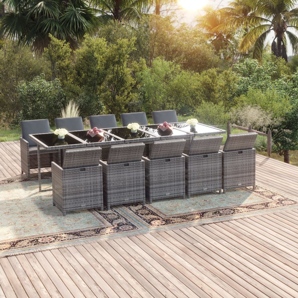 Set Mobilier De Exterior Cu Perne, 15 Piese, Negru, Poliratan