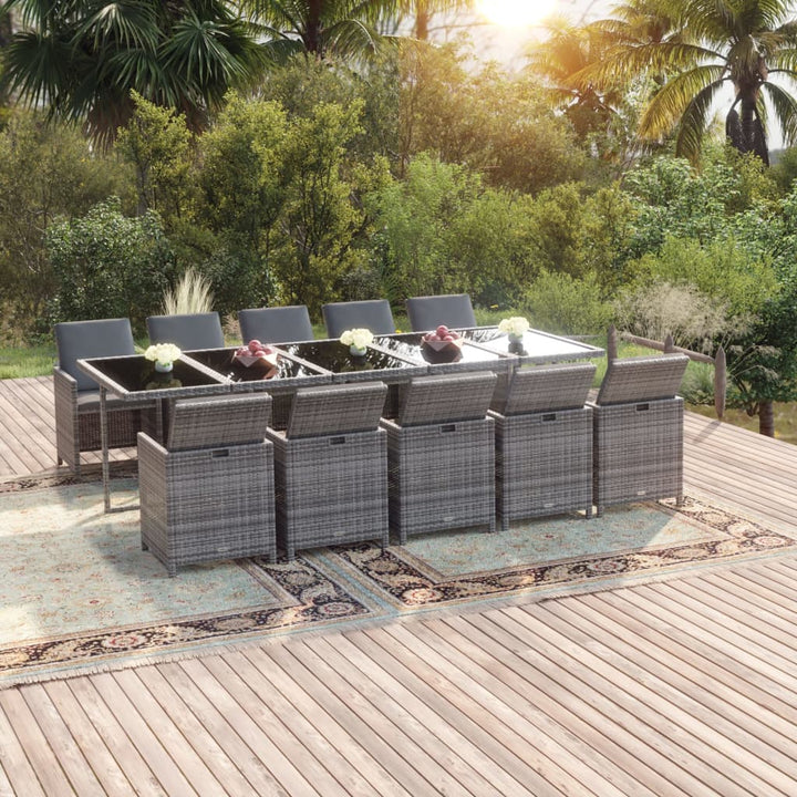 Set Mobilier De Exterior Cu Perne, 15 Piese, Negru, Poliratan