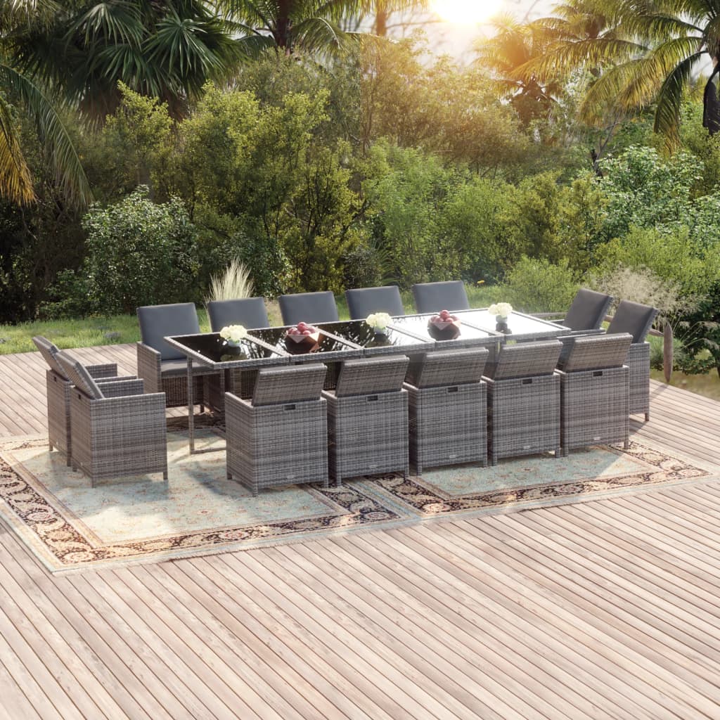 Set Mobilier De Exterior Cu Perne, 15 Piese, Negru, Poliratan
