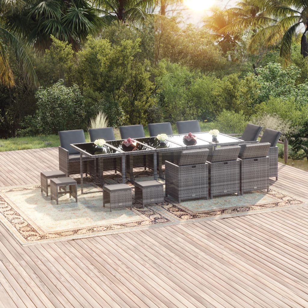 Set Mobilier De Exterior Cu Perne, 15 Piese, Negru, Poliratan