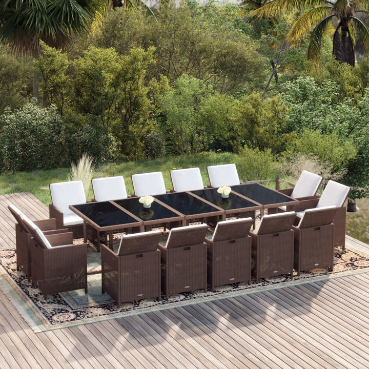 Set Mobilier De Exterior Cu Perne, 15 Piese, Negru, Poliratan