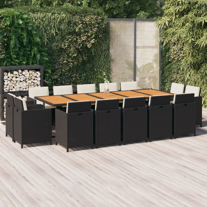 Set Mobilier De Exterior Cu Perne, 15 Piese, Negru, Poliratan