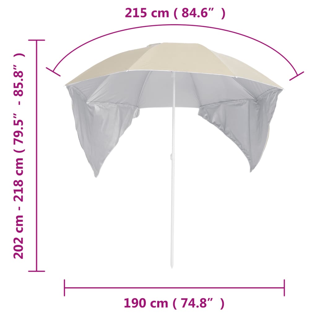 Umbrelă Soare De Plajă Cu Pereți Laterali, , 215 Cm