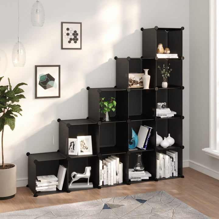 Organizator Cub De Depozitare Cu Uși, 12 Cuburi, Negru, Pp