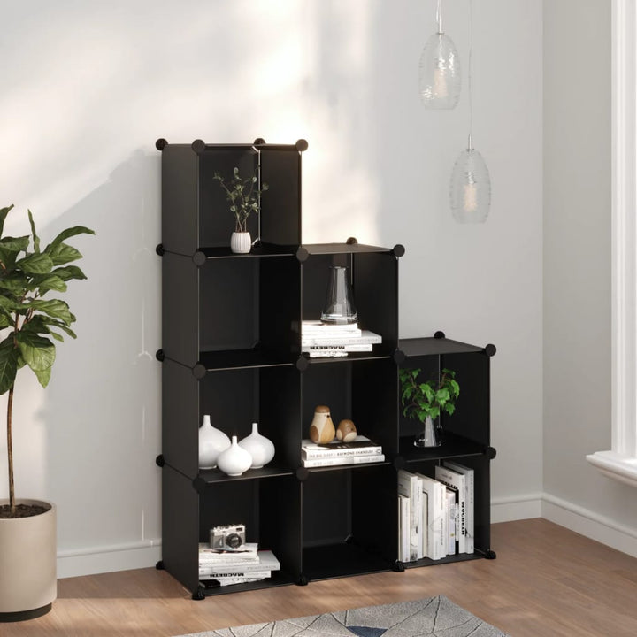 Organizator Cub De Depozitare Cu Uși, 12 Cuburi, Negru, Pp