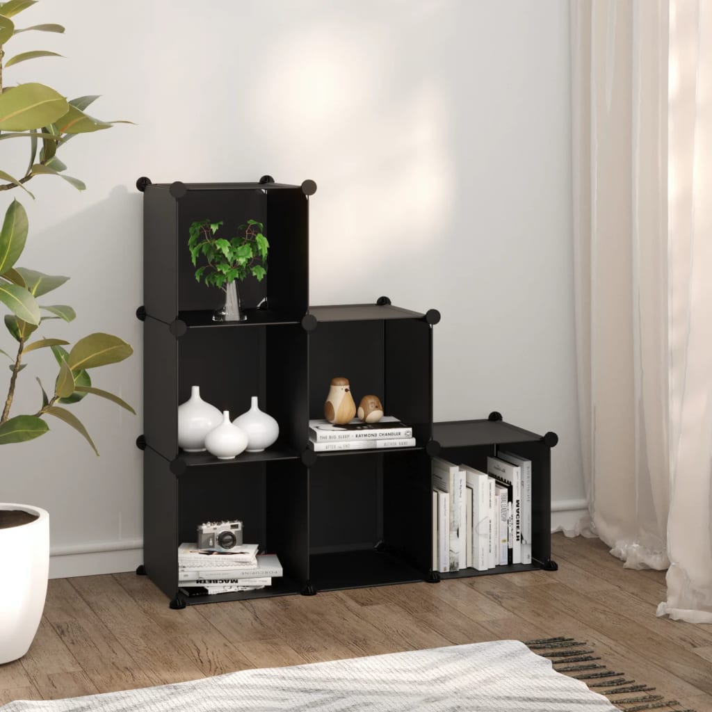 Organizator Cub De Depozitare Cu Uși, 12 Cuburi, Negru, Pp