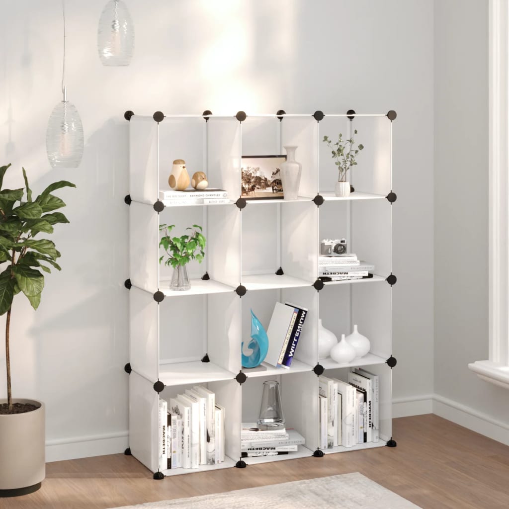 Organizator Cub De Depozitare Cu Uși, 12 Cuburi, Negru, Pp