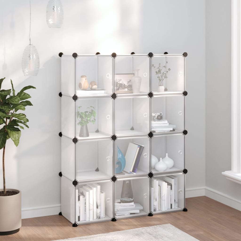 Organizator Cub De Depozitare Cu Uși, 12 Cuburi, Negru, Pp