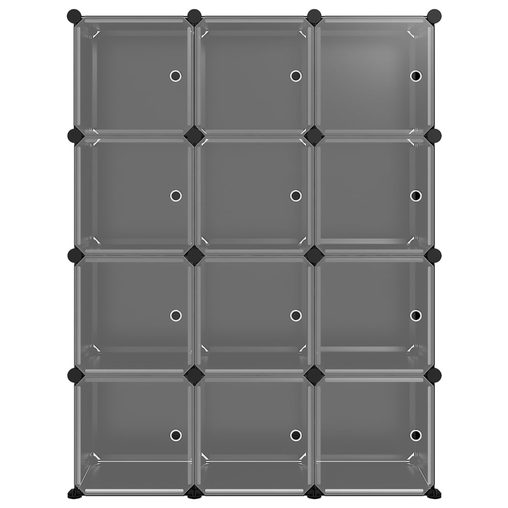 Organizator Cub De Depozitare Cu Uși, 12 Cuburi, Negru, Pp