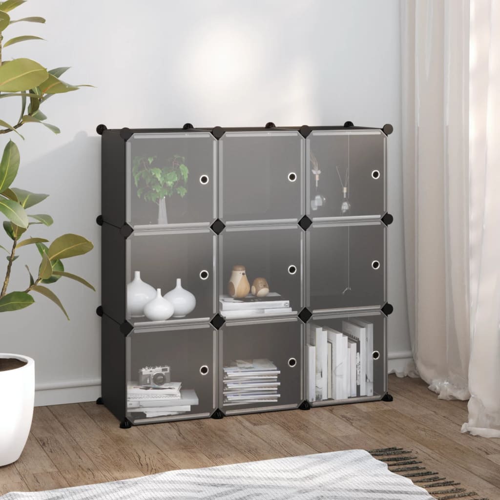 Organizator Cub De Depozitare Cu Uși, 12 Cuburi, Negru, Pp