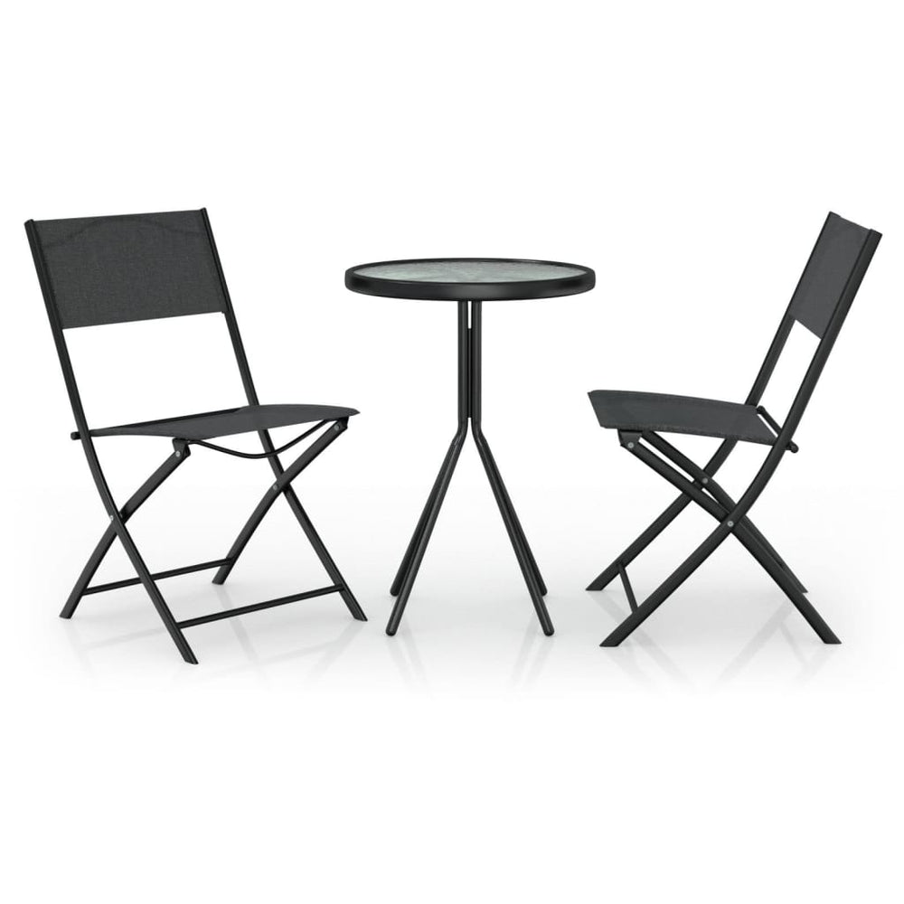 Set Mobilier Bistro, 3 Piese, Negru, Oțel