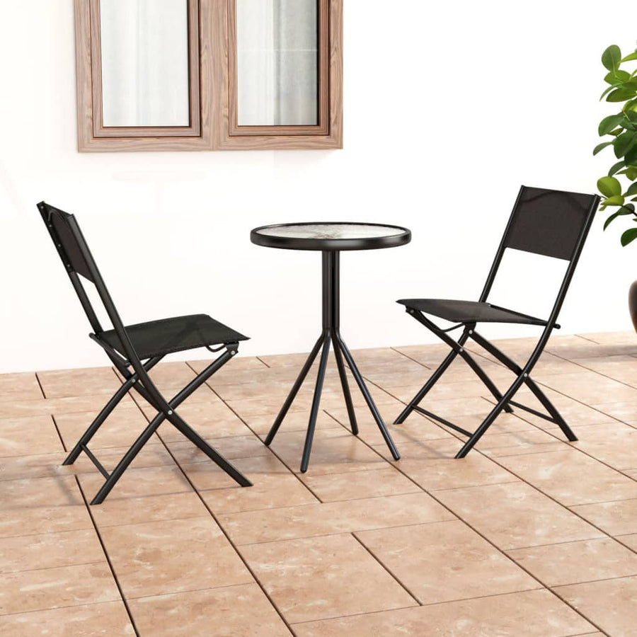 Set Mobilier Bistro, 3 Piese, Negru, Oțel