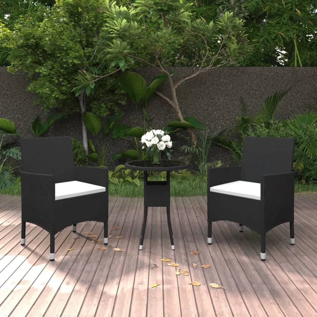 Set Mobilier Bistro Grădină 3 Piese Negru Poliratan Și Sticlă