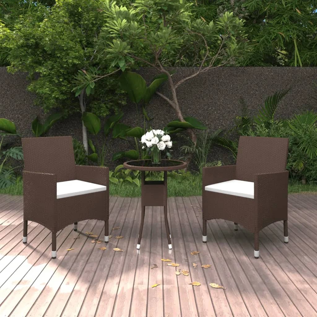 Set Mobilier Bistro Grădină 3 Piese Negru Poliratan Și Sticlă