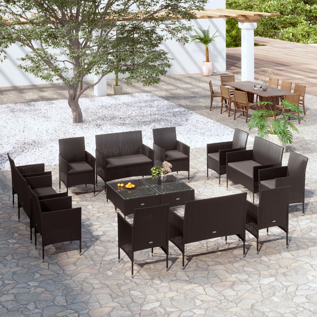 Set Mobilier De Grădină Cu Perne, 8 Piese, , Poliratan