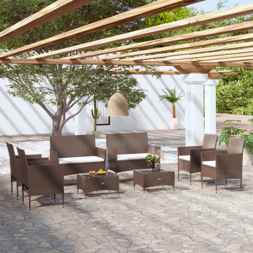 Set Mobilier De Grădină Cu Perne, 8 Piese, , Poliratan