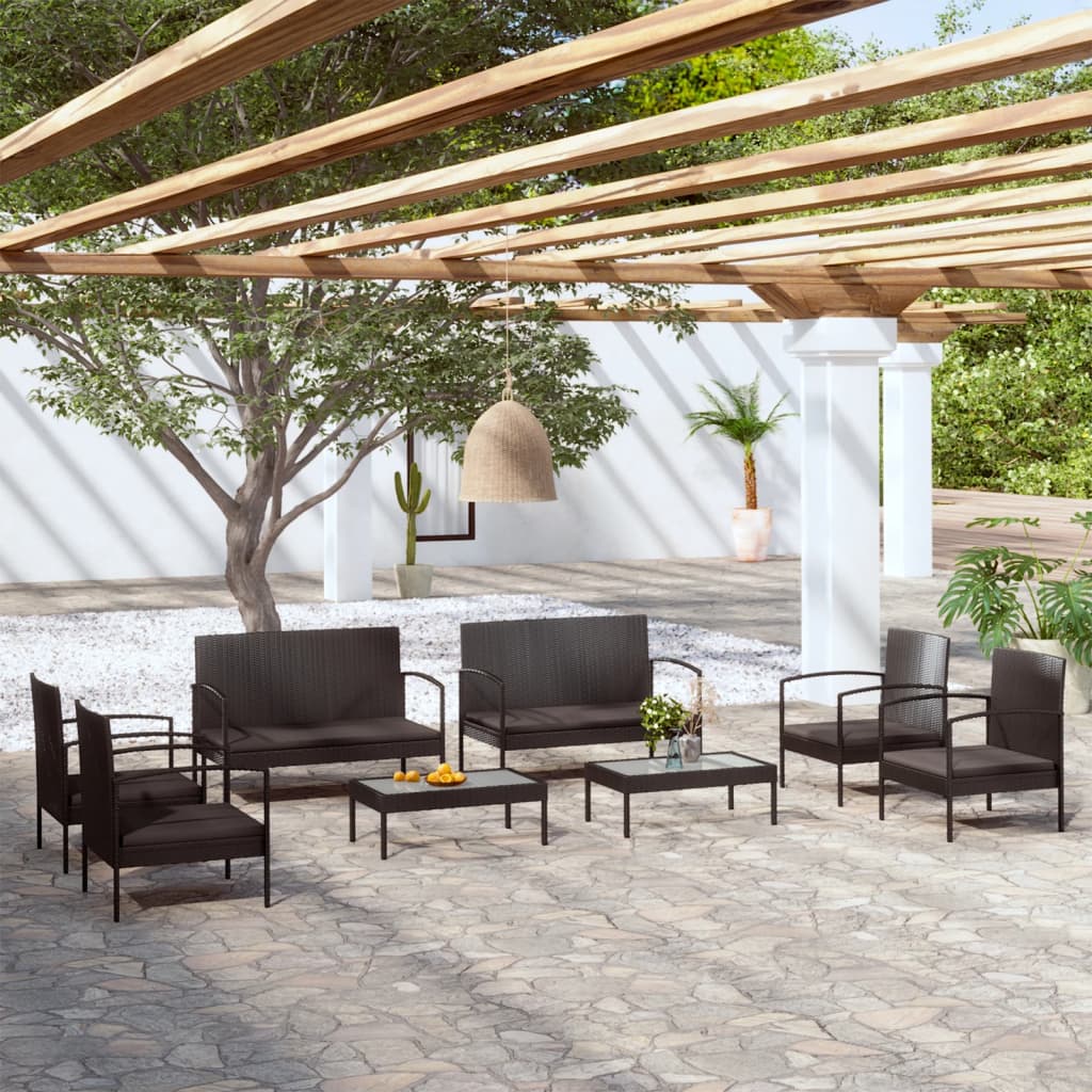 Set Mobilier De Grădină Cu Perne, 16 Piese, Negru, Poliratan