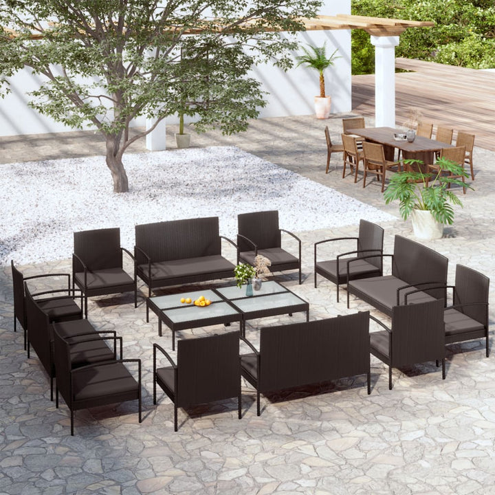 Set Mobilier De Grădină Cu Perne, 16 Piese, Negru, Poliratan