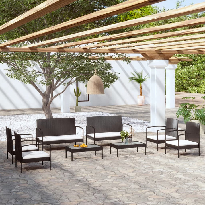 Set Mobilier De Grădină Cu Perne, 16 Piese, Negru, Poliratan