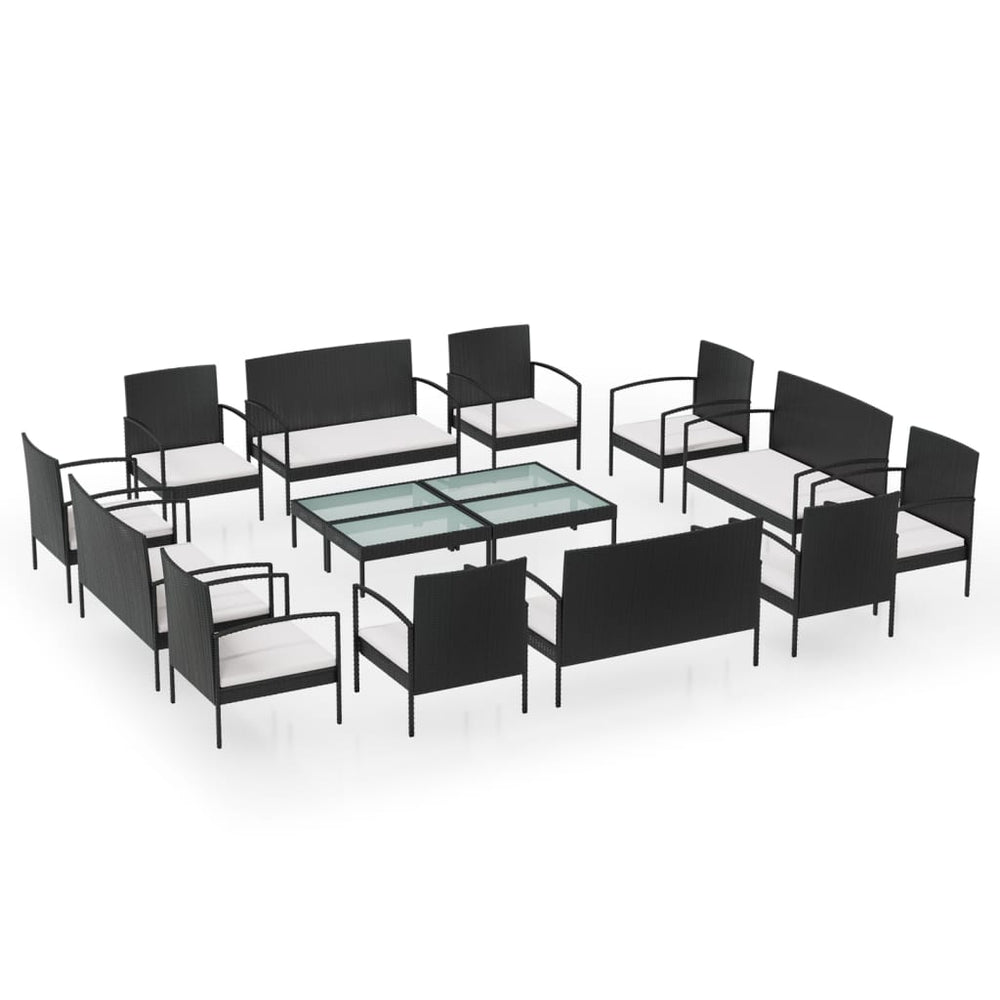 Set Mobilier De Grădină Cu Perne, 16 Piese, Negru, Poliratan