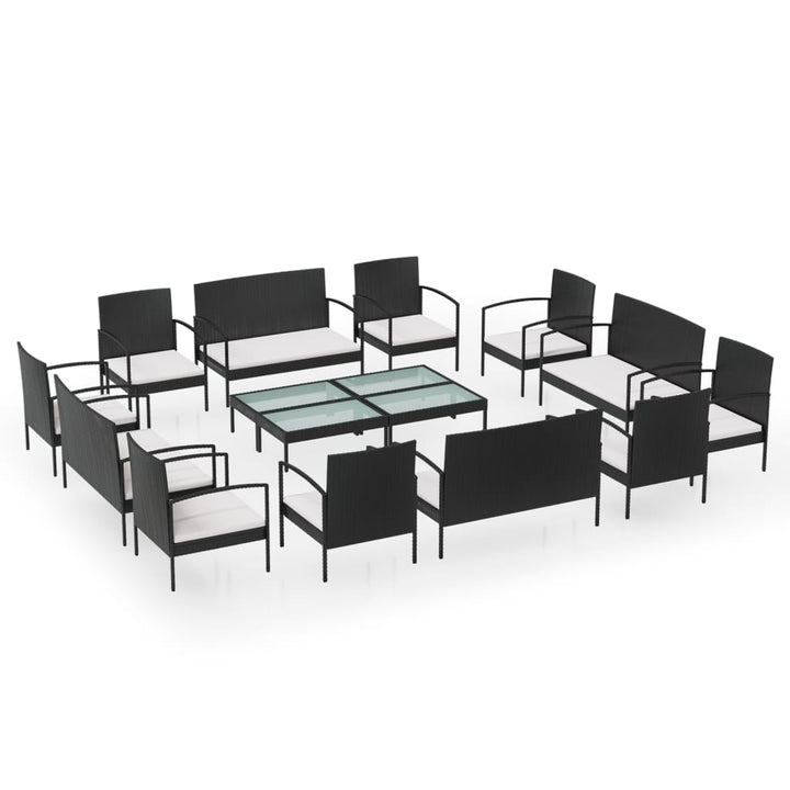 Set Mobilier De Grădină Cu Perne, 16 Piese, Negru, Poliratan