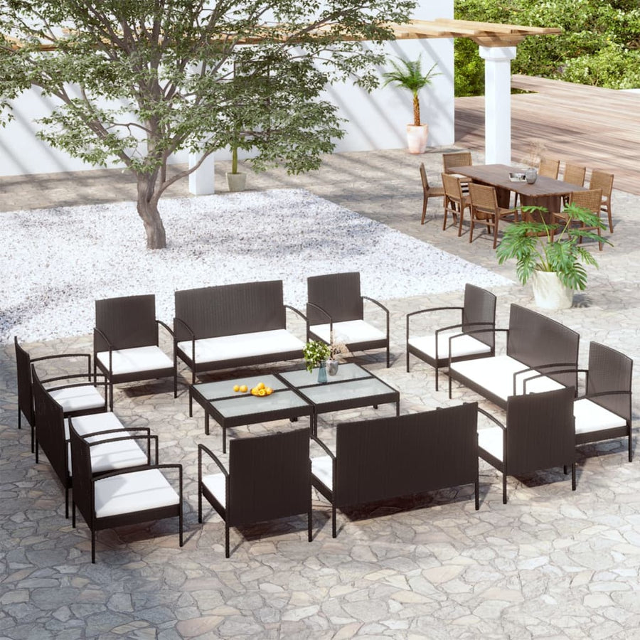 Set Mobilier De Grădină Cu Perne, 16 Piese, Negru, Poliratan