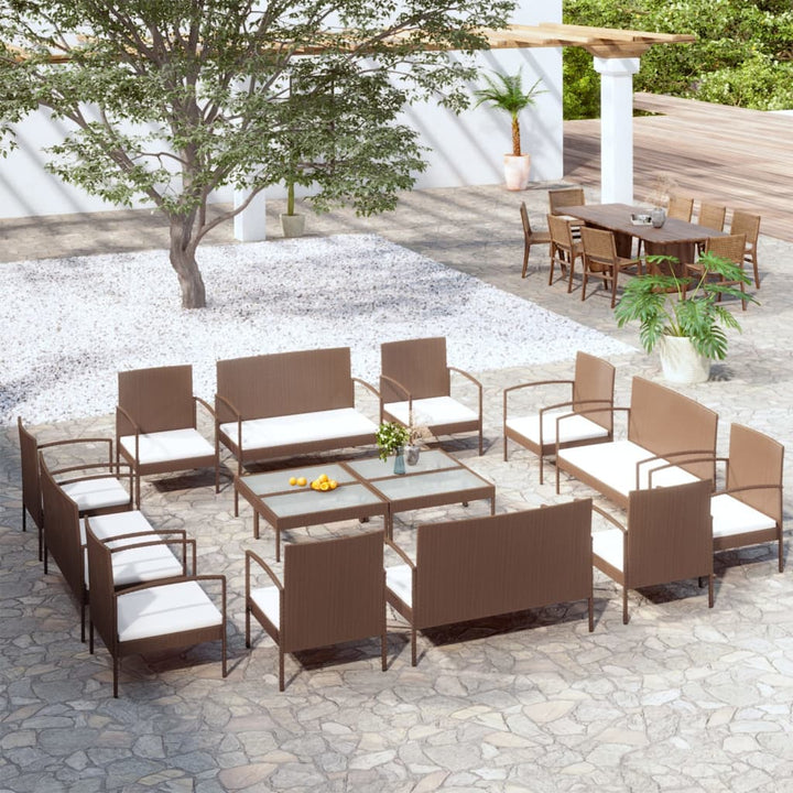 Set Mobilier De Grădină Cu Perne, 16 Piese, Negru, Poliratan