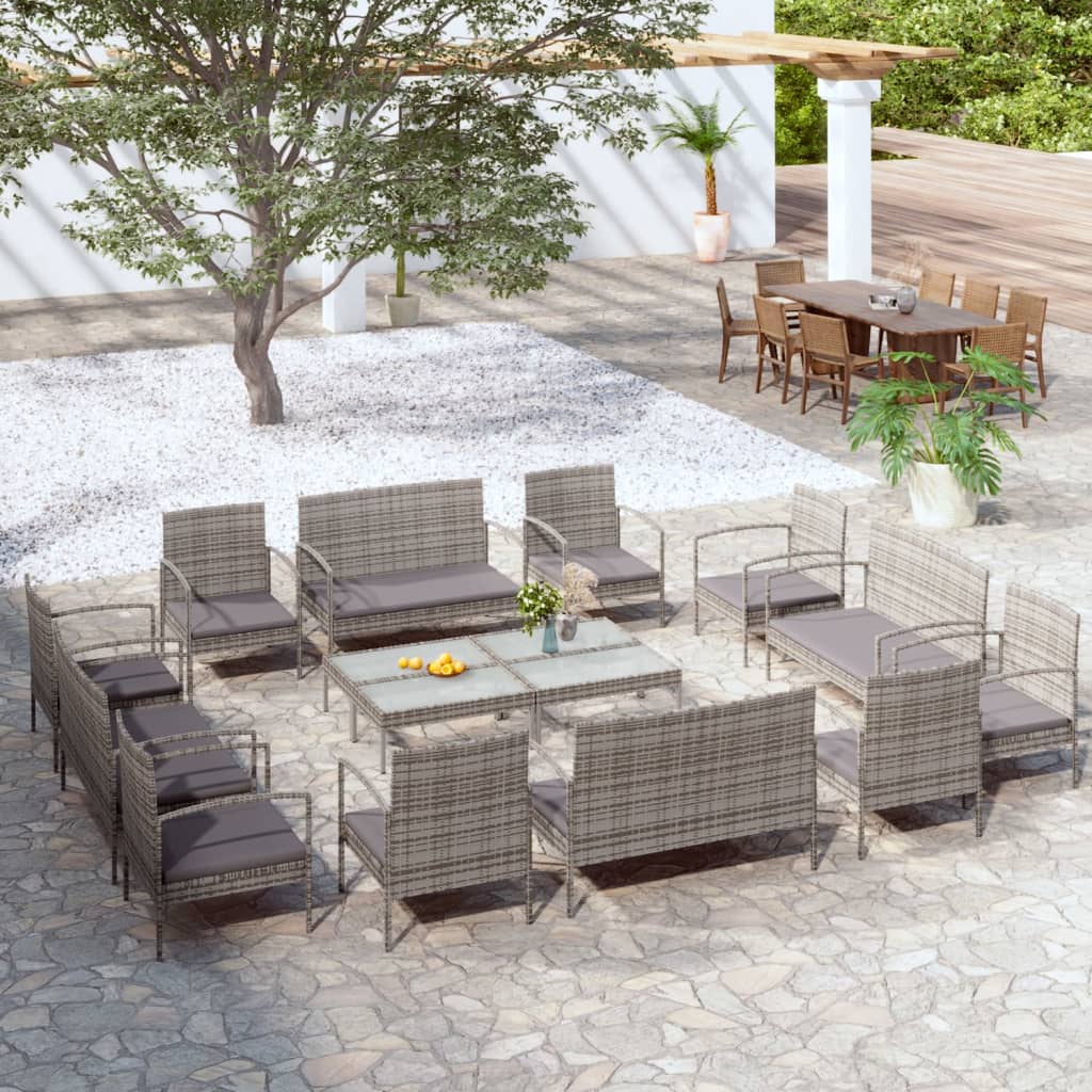 Set Mobilier De Grădină Cu Perne, 16 Piese, Negru, Poliratan