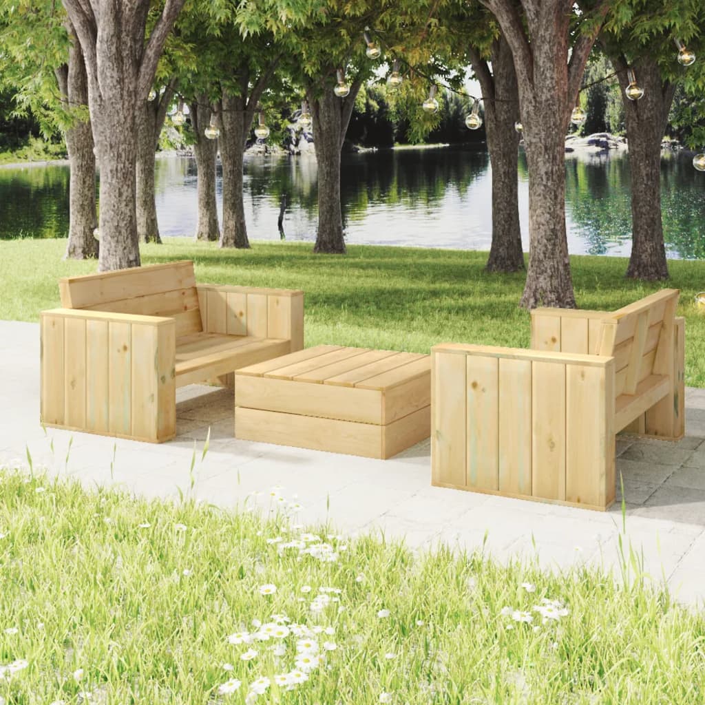 Set Mobilier De Grădină, 3 Piese, Lemn Masiv Pin Tratat