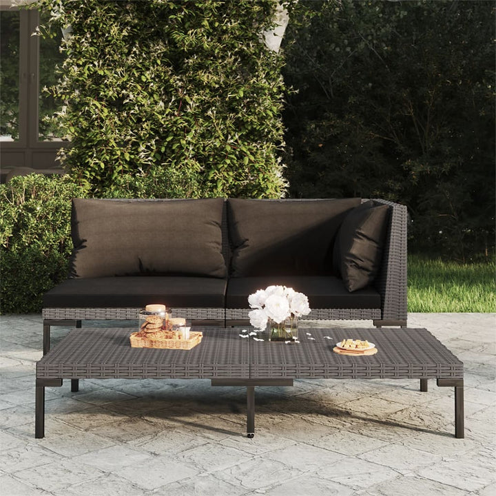 Set Mobilier Grădină 3 Piese, Gri Închis, Poliratan Semi-Rotund