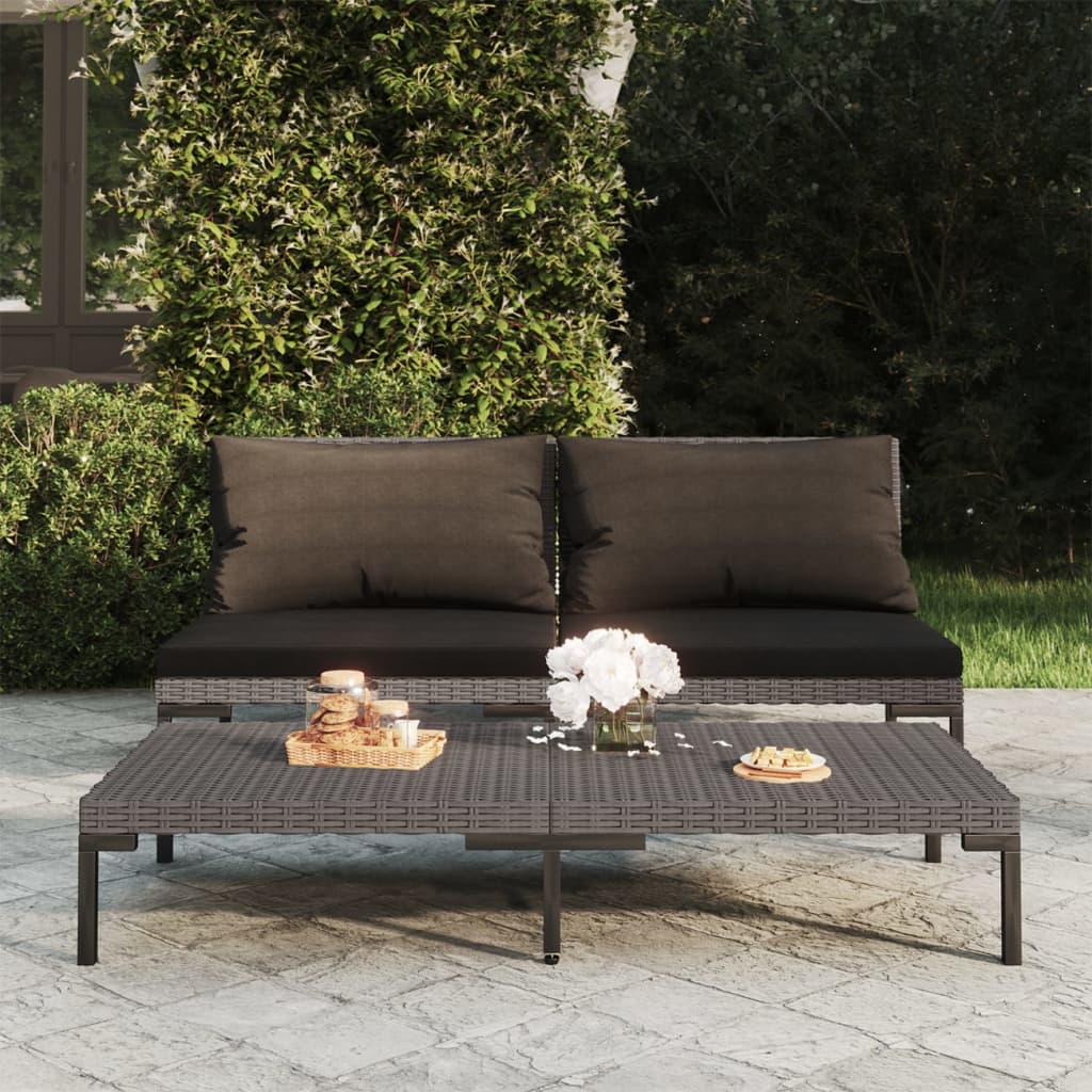 Set Mobilier Grădină 3 Piese, Gri Închis, Poliratan Semi-Rotund