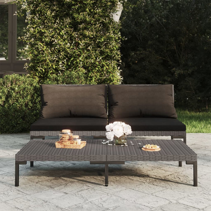 Set Mobilier Grădină 3 Piese, Gri Închis, Poliratan Semi-Rotund