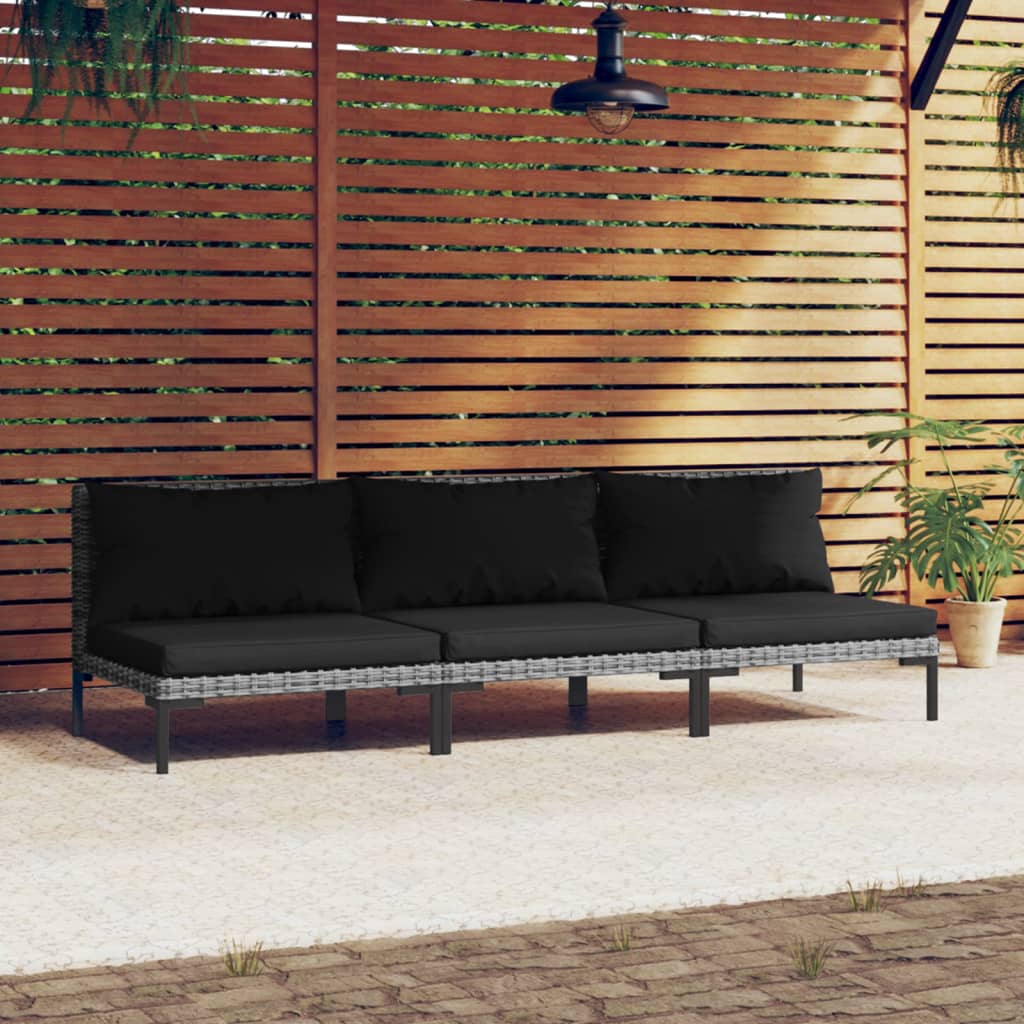 Set Mobilier Grădină 3 Piese, Gri Închis, Poliratan Semi-Rotund