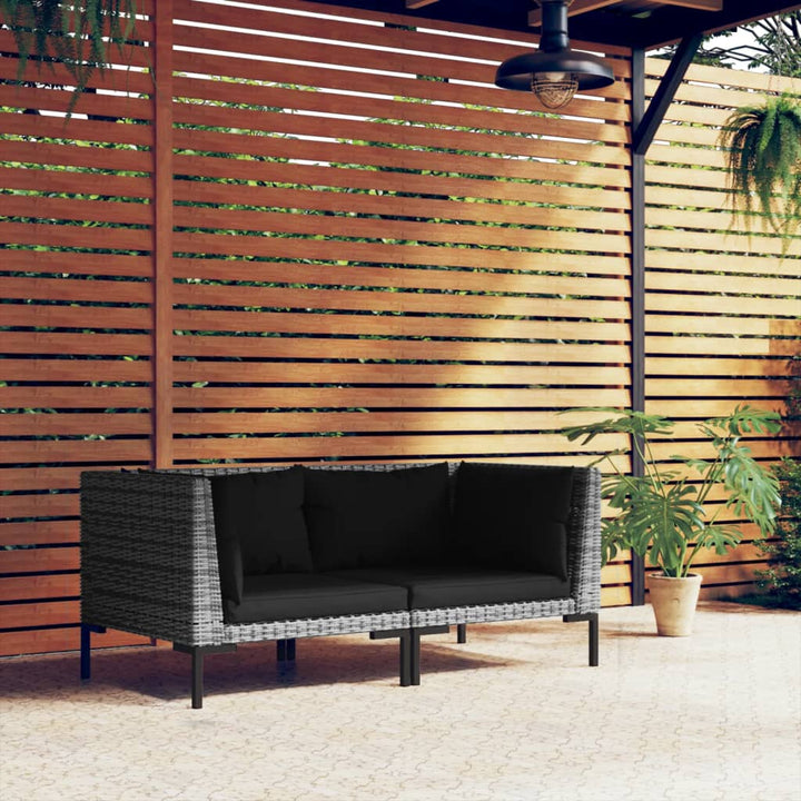 Set Mobilier Grădină 3 Piese, Gri Închis, Poliratan Semi-Rotund