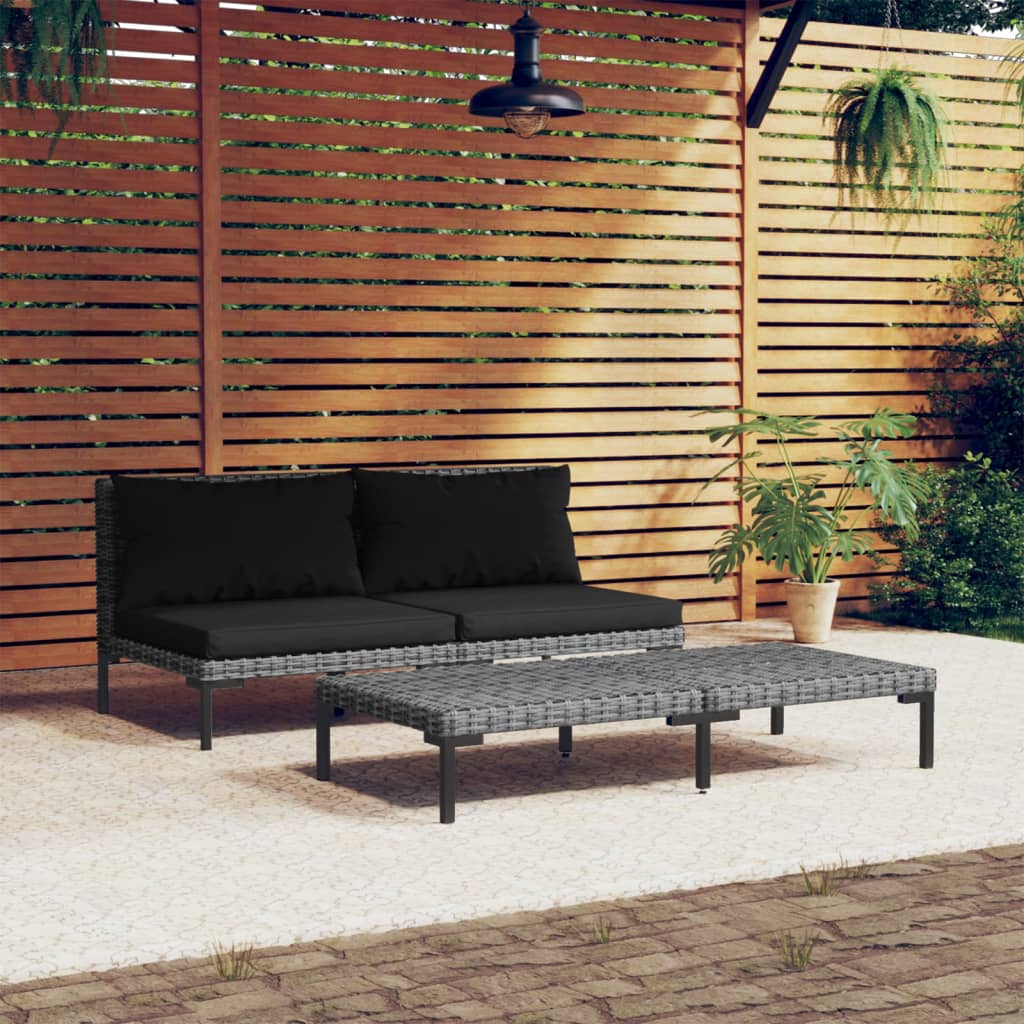 Set Mobilier Grădină 3 Piese, Gri Închis, Poliratan Semi-Rotund