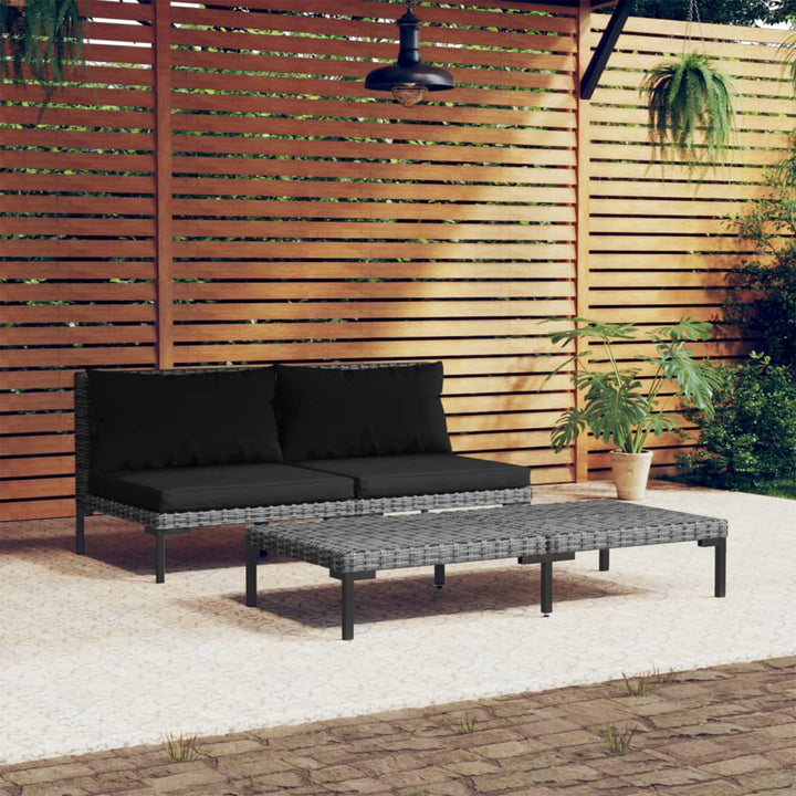 Set Mobilier Grădină 3 Piese, Gri Închis, Poliratan Semi-Rotund