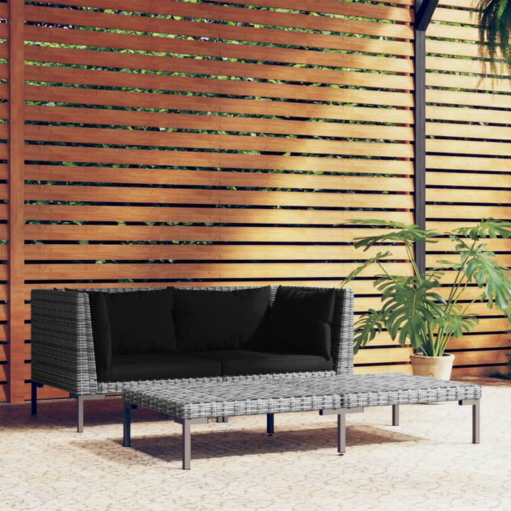 Set Mobilier Grădină 3 Piese, Gri Închis, Poliratan Semi-Rotund