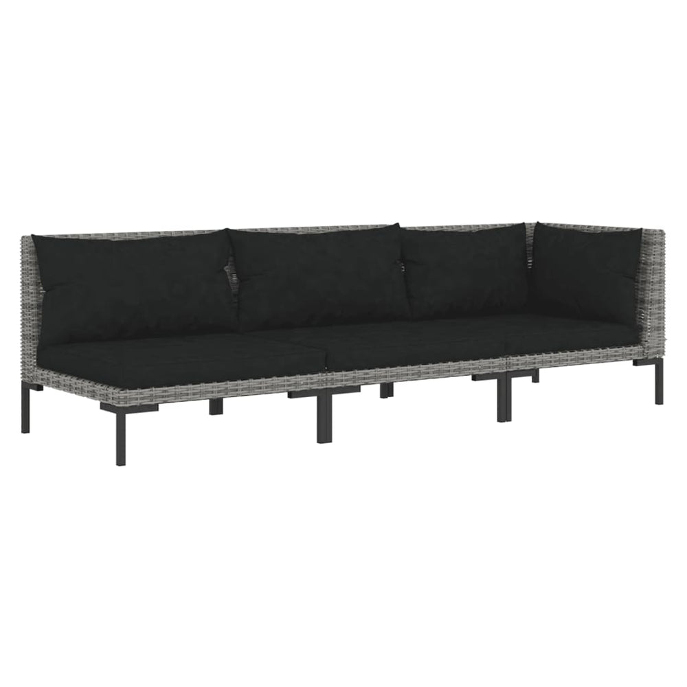 Set Mobilier Grădină 3 Piese, Gri Închis, Poliratan Semi-Rotund