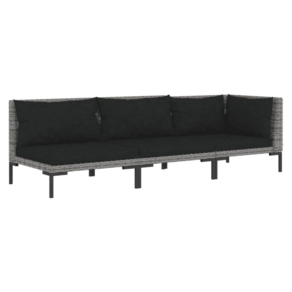 Set Mobilier Grădină 3 Piese, Gri Închis, Poliratan Semi-Rotund